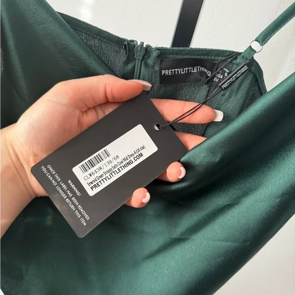 Pretty Little Thing Emerald Green Strappy Satin Cowl Neck Midi Dress - Picture 6 of 6